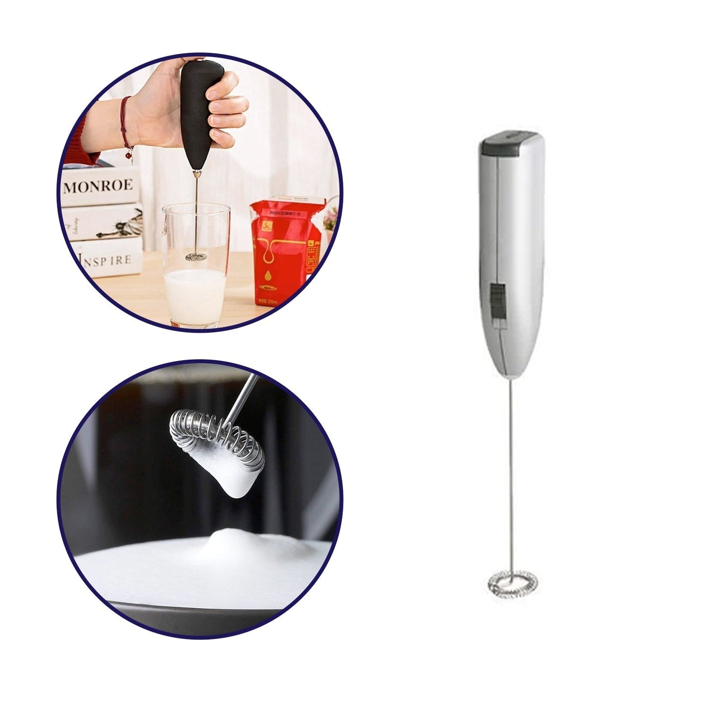 Electric Handheld Milk Wand Mixer Frother Latte Coffee Hot (Battery Not Included)
